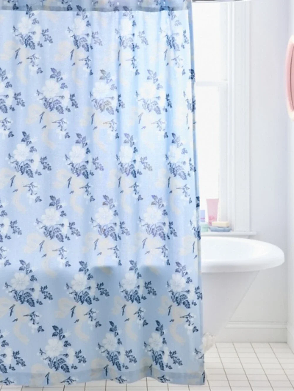 Juliette Bow Floral Blue Urban Outfitters Home Shower Curtain Standard Size 🆕